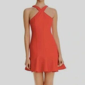 Likely Womens 0 Flared Carolyn Dress Crossover Halter Neck Flounce Hem Mini